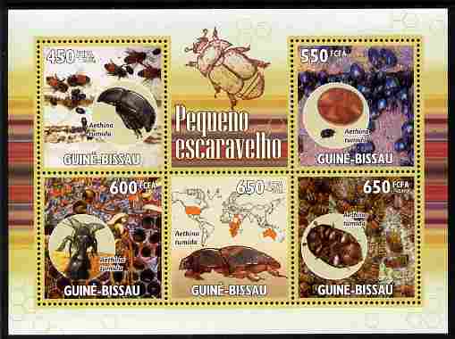Guinea - Bissau 2010 Small Hive Beetle perf sheetlet containing 5 values unmounted mint , stamps on insects, stamps on beetles, stamps on bees, stamps on honey