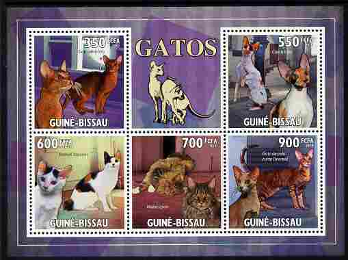 Guinea - Bissau 2010 Domestic Cats perf sheetlet containing 5 values unmounted mint , stamps on , stamps on  stamps on cats