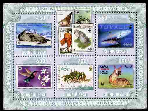 Guinea - Bissau 2010 WWF - Stamp On Stamp - Fauna perf sheetlet containing 5 values unmounted mint , stamps on , stamps on  stamps on animals, stamps on  stamps on  wwf , stamps on  stamps on stamponstamp, stamps on  stamps on stamp on stamp, stamps on  stamps on birds, stamps on  stamps on fish, stamps on  stamps on sharks, stamps on  stamps on hummingbirds, stamps on  stamps on insects, stamps on  stamps on birds