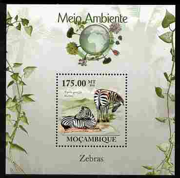 Mozambique 2010 The Environment - Zebras perf m/sheet unmounted mint Michel BL 297, stamps on animals, stamps on zebras, stamps on environment