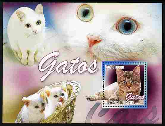 St Thomas & Prince Islands 2010 Domestic Cats perf m/sheet unmounted mint , stamps on cats