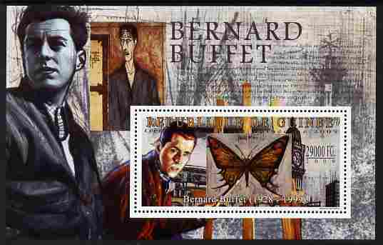 Guinea - Conakry 2009 Paintings by Bernard Buffet perf m/sheet unmounted mint , stamps on arts, stamps on buffet, stamps on butterflies