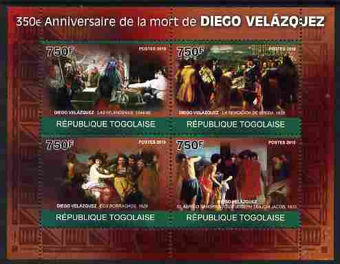 Togo 2010 350th Death Anniversary of Diego Velazquez perf sheetlet containing 4 values unmounted mint Michel 3494-97, stamps on , stamps on  stamps on personalities, stamps on  stamps on arts