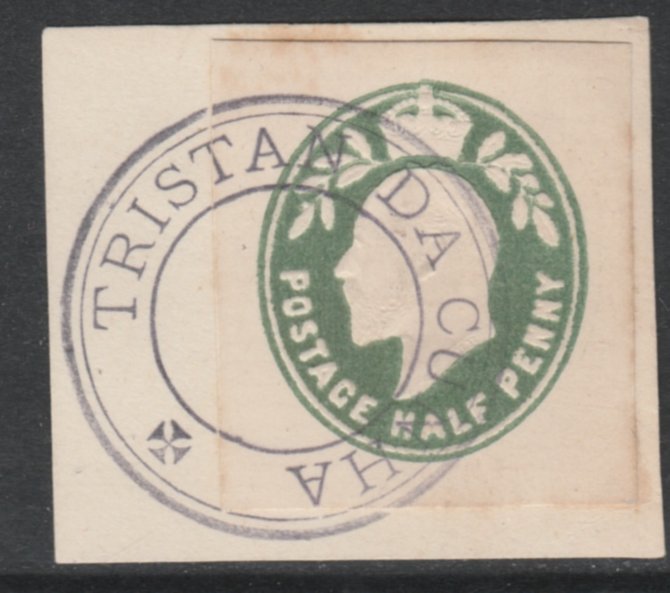 Tristan da Cunha TYPE 3 - 1921 (circa) GB 1/2d KEVII p/stat cut-out on piece with complete strike of  type III cancel, cat from £300 on cover, stamps on 