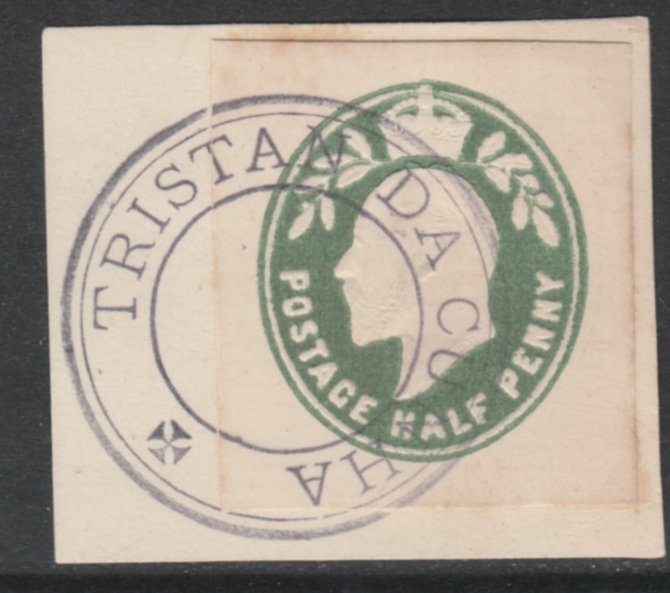 Tristan da Cunha TYPE 3 - 1921 (circa) GB 1/2d KEVII p/stat cut-out on piece with complete strike of  type III cancel, cat from 300 on cover, stamps on 