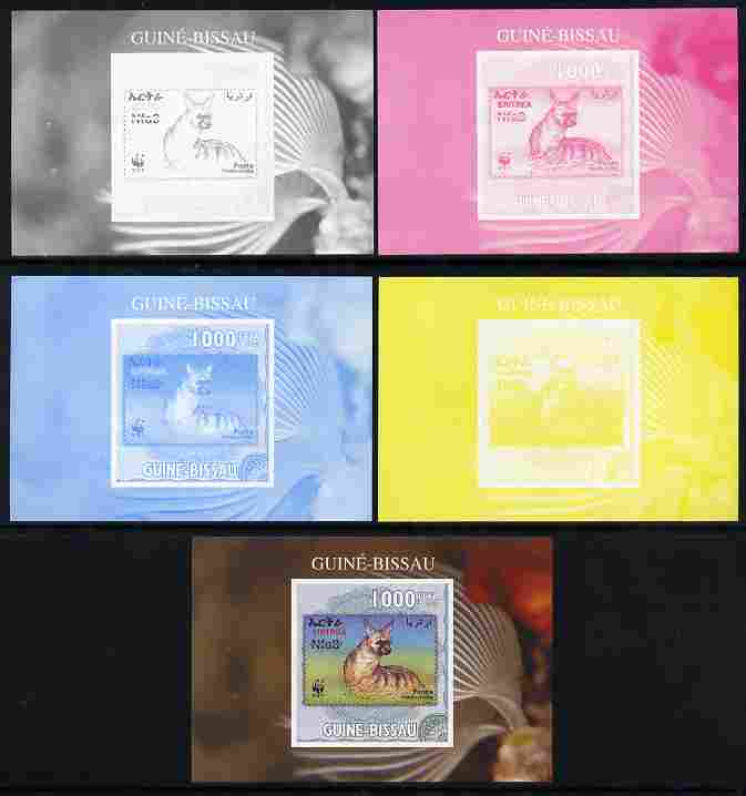 Guinea - Bissau 2010 WWF - Stamp On Stamp #5 - Protele (Eritrea) individual deluxe sheet - the set of 5 imperf progressive proofs comprising the 4 individual colours plus all 4-colour composite, unmounted mint , stamps on animals, stamps on  wwf , stamps on stamponstamp, stamps on stamp on stamp, stamps on 