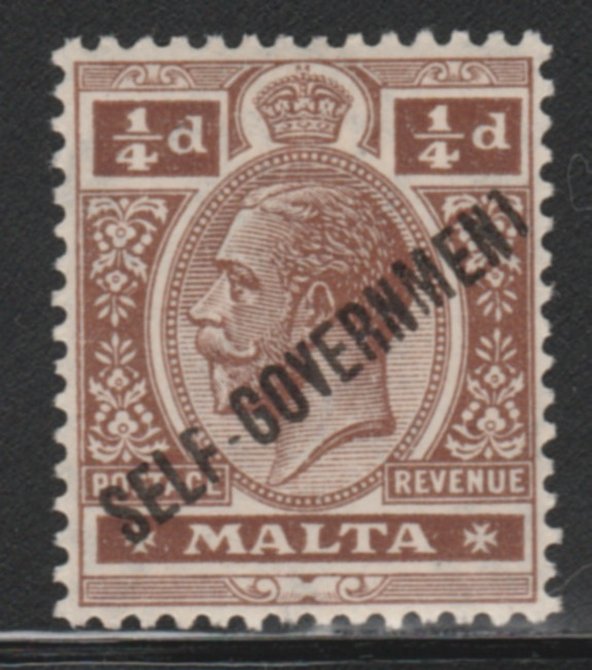 Malta 1922 Self Governmentt 1/4d brown with GOVERNMEN1 error fine mint, SG 114var, stamps on , stamps on  stamps on malta 1922 self governmentt 1/4d brown with governmen1 error fine mint, stamps on  stamps on  sg 114var