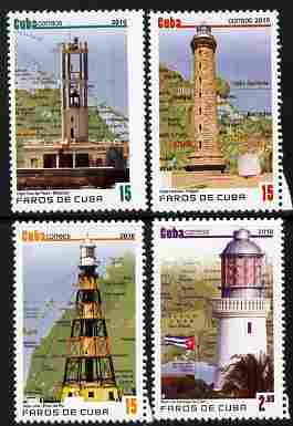 Cuba 2010 Lighthouses perf set of 4 unmounted mint , stamps on lighthouses, stamps on maps