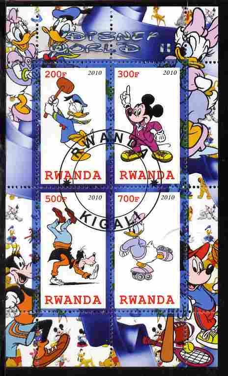 Rwanda 2010 Disney World #2 perf sheetlet containing 4 values fine cto used, stamps on , stamps on  stamps on personalities, stamps on  stamps on disney, stamps on  stamps on films, stamps on  stamps on cinema, stamps on  stamps on cartoons, stamps on  stamps on movies