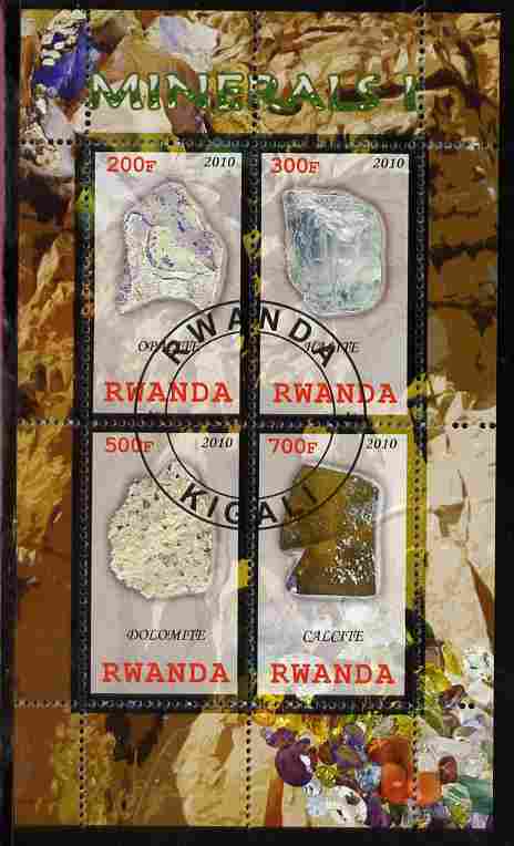 Rwanda 2010 Minerals #1 perf sheetlet containing 4 values fine cto used, stamps on minerals