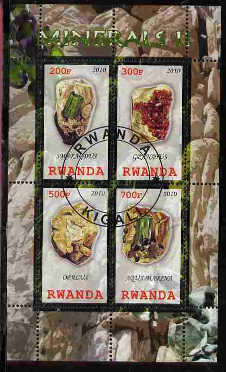Rwanda 2010 Minerals #2 perf sheetlet containing 4 values fine cto used, stamps on minerals