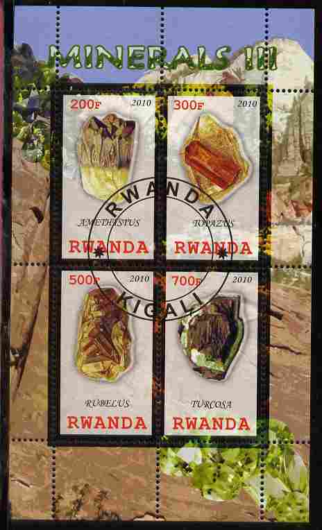 Rwanda 2010 Minerals #3 perf sheetlet containing 4 values fine cto used, stamps on minerals