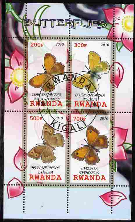 Rwanda 2010 Butterflies #1 perf sheetlet containing 4 values fine cto used, stamps on , stamps on  stamps on butterflies