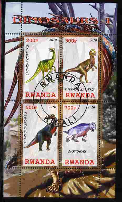 Rwanda 2010 Dinosaurs #1 perf sheetlet containing 4 values fine cto used, stamps on dinosaurs