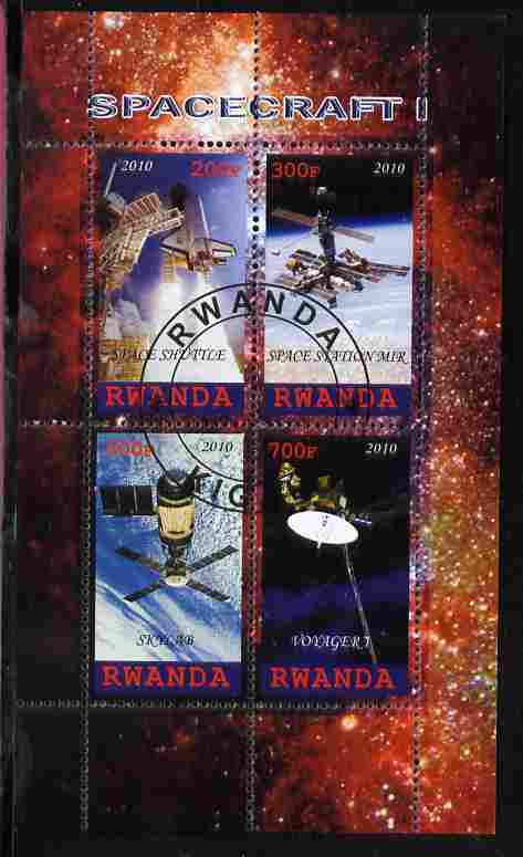 Rwanda 2010 Spacecraft #1 perf sheetlet containing 4 values fine cto used, stamps on , stamps on  stamps on space, stamps on  stamps on rockets, stamps on  stamps on shuttle