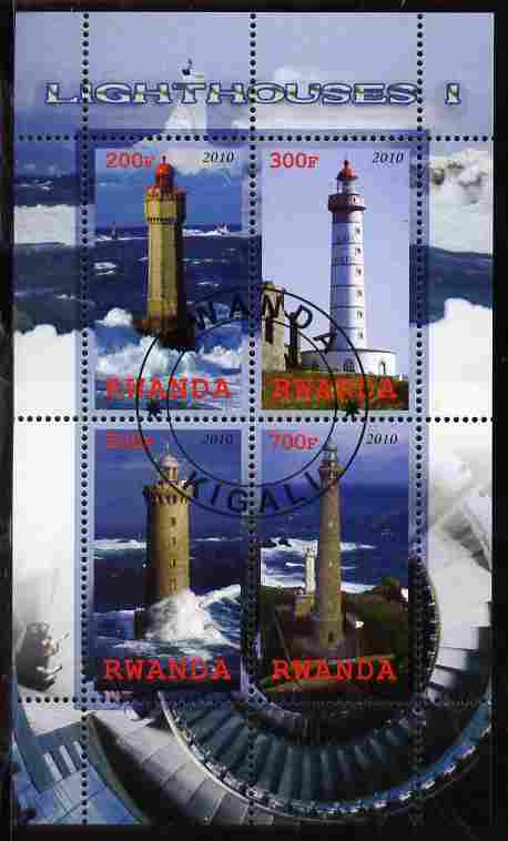 Rwanda 2010 Lighthouses #1 perf sheetlet containing 4 values fine cto used, stamps on , stamps on  stamps on lighthouses