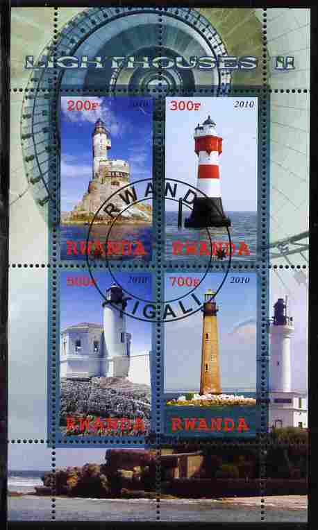 Rwanda 2010 Lighthouses #2 perf sheetlet containing 4 values fine cto used, stamps on lighthouses