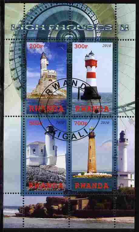 Rwanda 2010 Lighthouses #2 perf sheetlet containing 4 values fine cto used, stamps on , stamps on  stamps on lighthouses