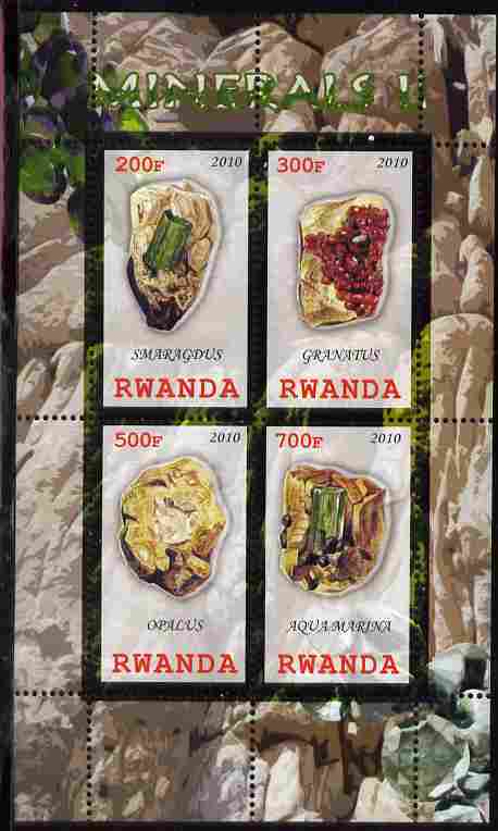 Rwanda 2010 Minerals #2 perf sheetlet containing 4 values unmounted mint, stamps on , stamps on  stamps on minerals