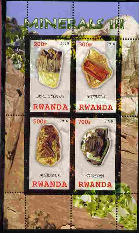 Rwanda 2010 Minerals #3 perf sheetlet containing 4 values unmounted mint, stamps on , stamps on  stamps on minerals