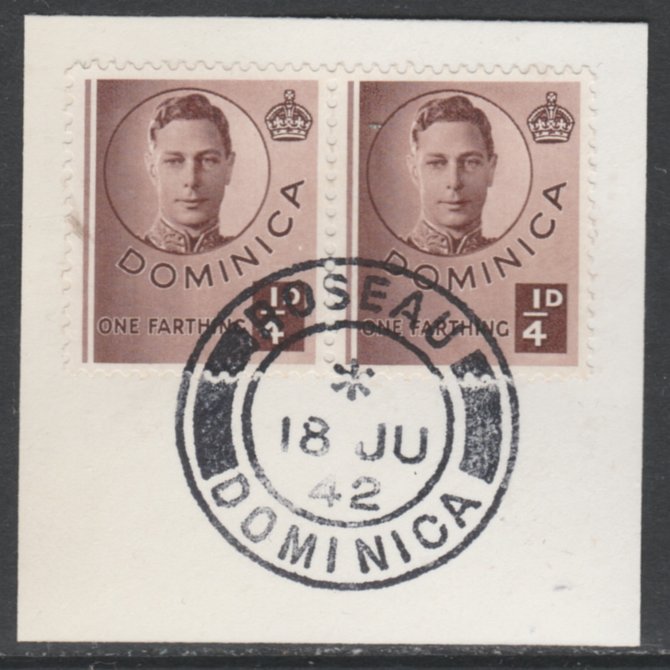 Dominica 1938-47 KG6 1/4d brown x 2 on piece with full strike of Madame Joseph forged postmark type 143, stamps on , stamps on  stamps on , stamps on  stamps on  kg6 , stamps on  stamps on 