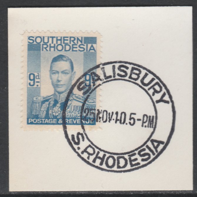 Southern Rhodesia 1937 KG6 def 9d pale blue on piece with full strike of Madame Joseph forged postmark type 332, SG46, stamps on , stamps on  stamps on , stamps on  stamps on  kg6 , stamps on  stamps on 