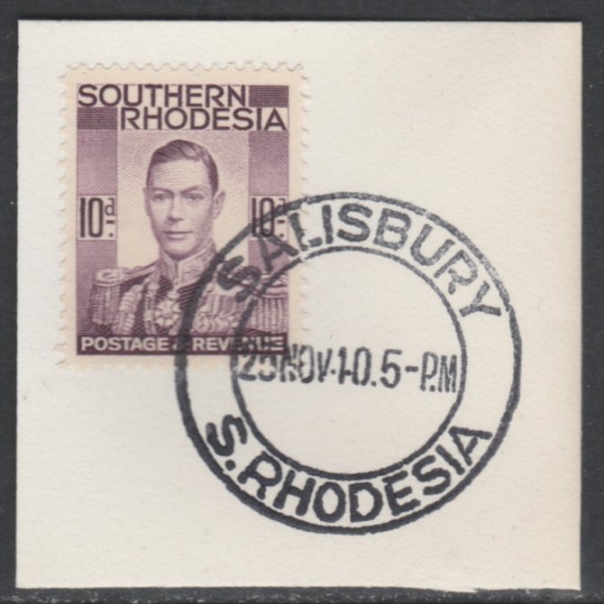 Southern Rhodesia 1937 KG6 def 10d purple on piece with full strike of Madame Joseph forged postmark type 332, SG47, stamps on , stamps on  kg6 , stamps on 