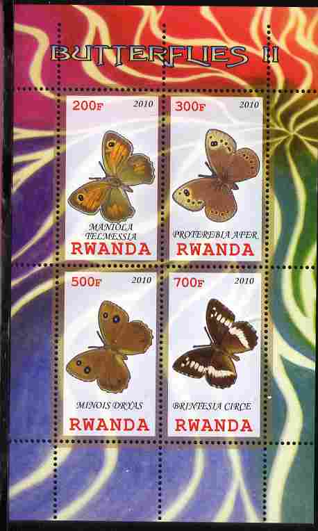 Rwanda 2010 Butterflies #2 perf sheetlet containing 4 values unmounted mint, stamps on butterflies