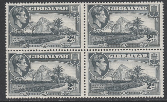 Gibraltar 1938-51 KG6 2d grey P13.5 watermark upright unmounted mint block of 4 SG124a, stamps on , stamps on  kg6 , stamps on 