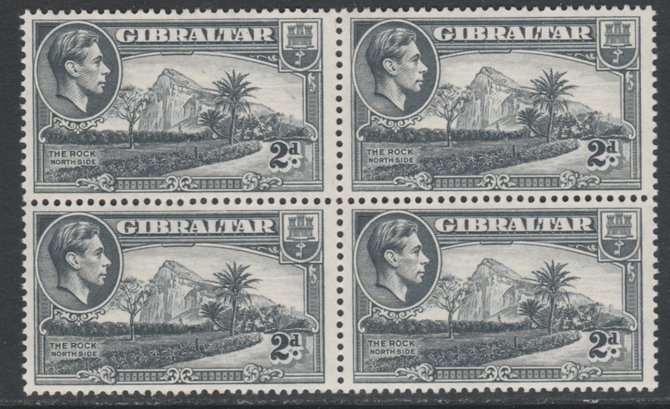 Gibraltar 1938-51 KG6 2d grey P13.5 watermark upright unmounted mint block of 4 SG124a, stamps on , stamps on  stamps on , stamps on  stamps on  kg6 , stamps on  stamps on 