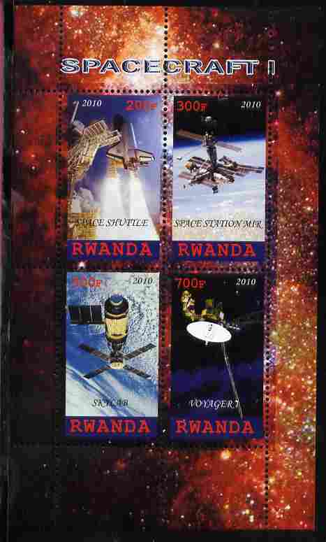 Rwanda 2010 Spacecraft #1 perf sheetlet containing 4 values unmounted mint, stamps on , stamps on  stamps on space, stamps on  stamps on rockets, stamps on  stamps on shuttle