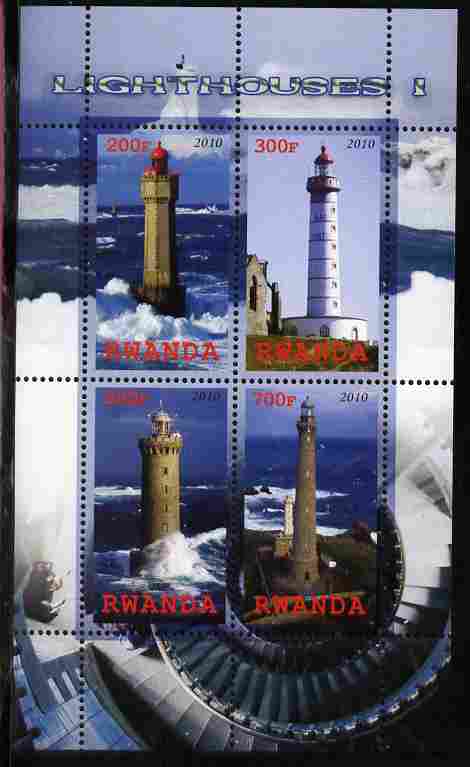 Rwanda 2010 Lighthouses #1 perf sheetlet containing 4 values unmounted mint, stamps on , stamps on  stamps on lighthouses