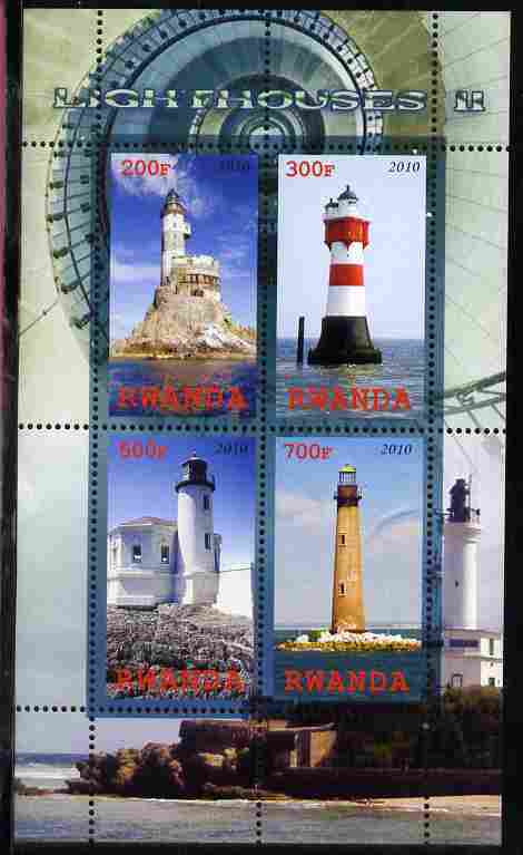 Rwanda 2010 Lighthouses #2 perf sheetlet containing 4 values unmounted mint, stamps on lighthouses