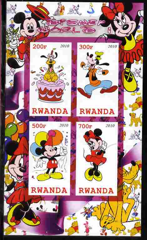 Rwanda 2010 Disney World #1 imperf sheetlet containing 4 values unmounted mint, stamps on , stamps on  stamps on personalities, stamps on  stamps on disney, stamps on  stamps on films, stamps on  stamps on cinema, stamps on  stamps on cartoons, stamps on  stamps on movies