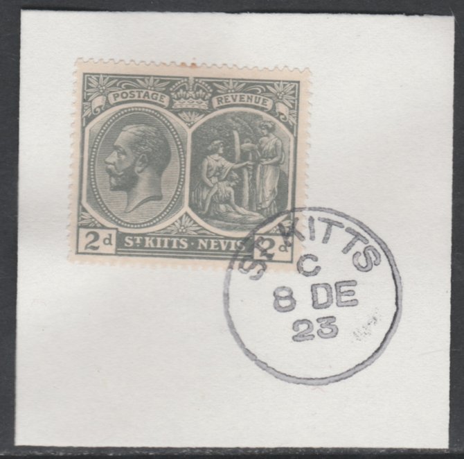 St Kitts-Nevis 1920-22 KG5 Medicinal Spring 2d slate-grey SG25/41 on piece with full strike of Madame Joseph forged postmark type 347, stamps on , stamps on  kg5 , stamps on 