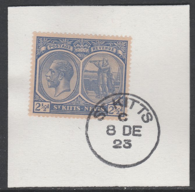 St Kitts-Nevis 1920-22 KG5 Columbus 2.5d ultramarine SG 28/42/44 on piece with full strike of Madame Joseph forged postmark type 347, stamps on , stamps on  stamps on , stamps on  stamps on  kg5 , stamps on  stamps on columbus, stamps on  stamps on explorers