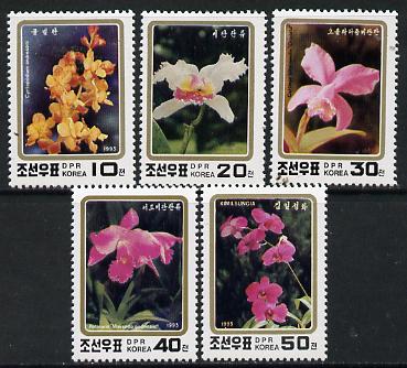 North Korea 1993 Orchids perf set of 5 unmounted mint, SG N3346-50*, stamps on flowers, stamps on orchids, stamps on scots, stamps on scotland