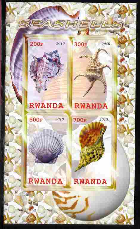 Rwanda 2010 Seashells imperf sheetlet containing 4 values unmounted mint, stamps on marine life, stamps on shells