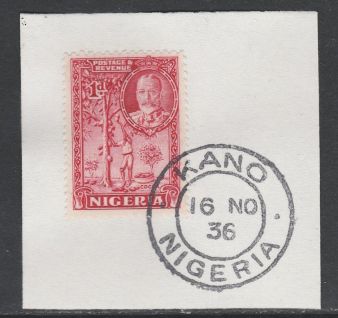 Nigeria 1936 KG5 Pictorial 1d carmine, SG 35 on piece with full strike of Madame Joseph forged postmark type 302, stamps on , stamps on  kg5 , stamps on 