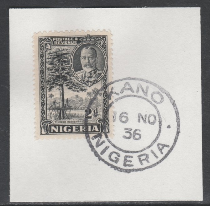 Nigeria 1936 KG5 Pictorial 2d black, SG 37 on piece with full strike of Madame Joseph forged postmark type 302, stamps on , stamps on  stamps on , stamps on  stamps on  kg5 , stamps on  stamps on 