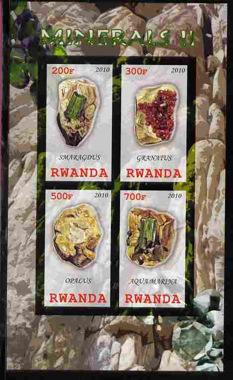 Rwanda 2010 Minerals #2 imperf sheetlet containing 4 values unmounted mint, stamps on , stamps on  stamps on minerals