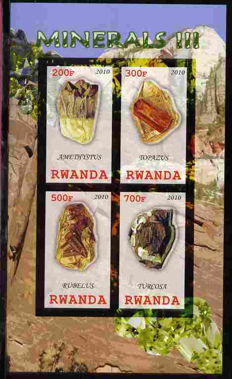 Rwanda 2010 Minerals #3 imperf sheetlet containing 4 values unmounted mint, stamps on minerals