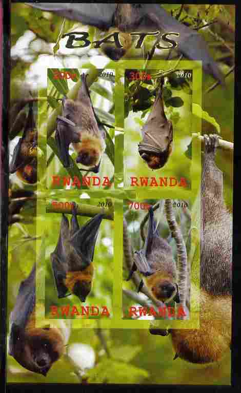 Rwanda 2010 Bats imperf sheetlet containing 4 values unmounted mint, stamps on mammals, stamps on bats