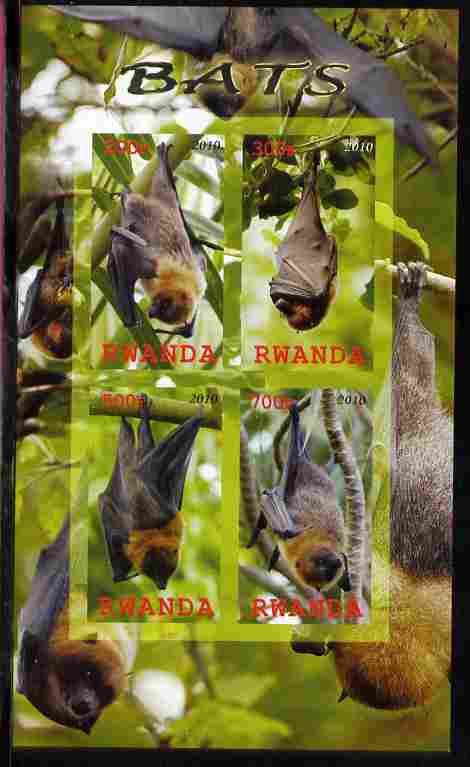 Rwanda 2010 Bats imperf sheetlet containing 4 values unmounted mint, stamps on , stamps on  stamps on mammals, stamps on  stamps on bats