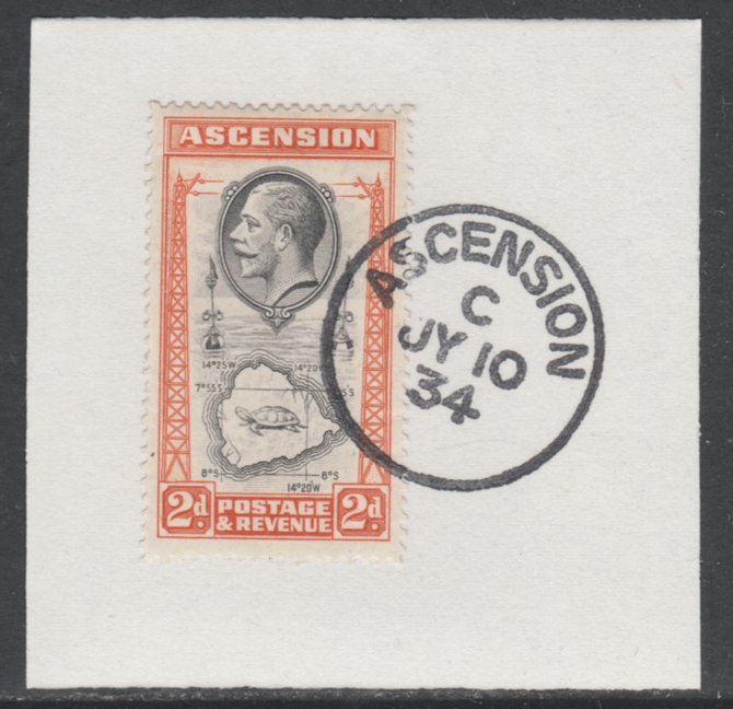 Ascension 1934 KG5 Pictorial 2d Map SG 24 on piece with full strike of Madame Joseph forged postmark type 21, stamps on , stamps on  kg5 , stamps on maps