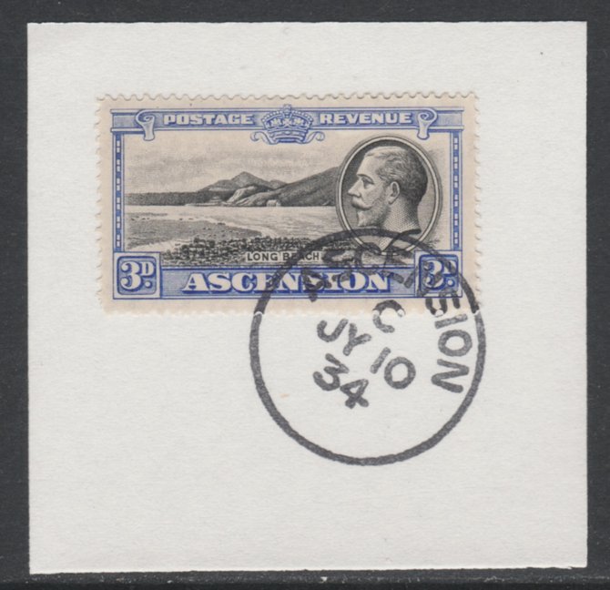 Ascension 1934 KG5 Pictorial 3d Long Beach SG 25 on piece with full strike of Madame Joseph forged postmark type 21, stamps on , stamps on  stamps on , stamps on  stamps on  kg5 , stamps on  stamps on 