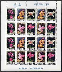 North Korea 1993 Orchids sheetlet containing 20 values (4 sets), stamps on flowers    orchids