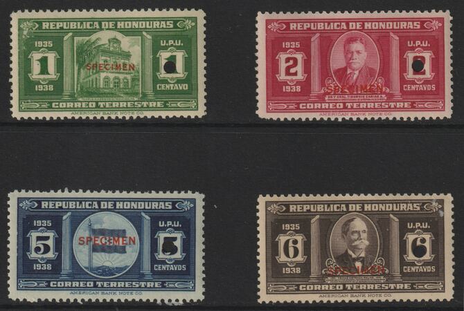 Honduras 1935 Postage set of 4 opt'd SPECIMEN (ex ABNCo Archives) unused without gum SG 365-8s, stamps on 