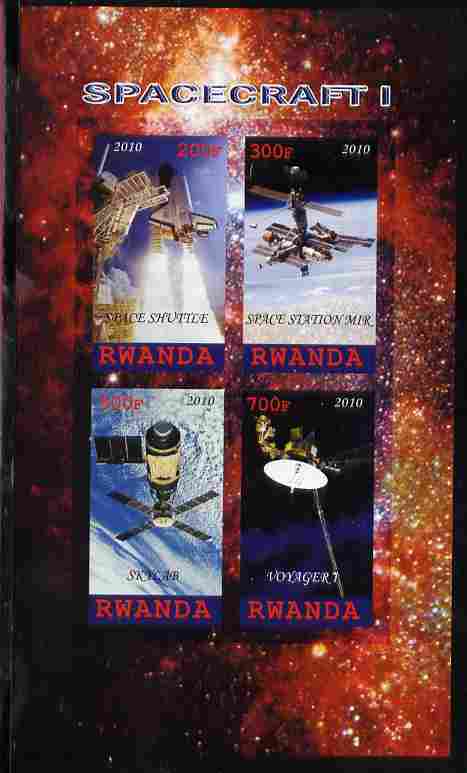 Rwanda 2010 Spacecraft #1 imperf sheetlet containing 4 values unmounted mint, stamps on , stamps on  stamps on space, stamps on  stamps on rockets, stamps on  stamps on shuttle