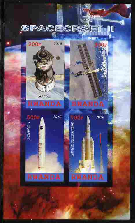 Rwanda 2010 Spacecraft #2 imperf sheetlet containing 4 values unmounted mint, stamps on , stamps on  stamps on space, stamps on  stamps on rockets, stamps on  stamps on 